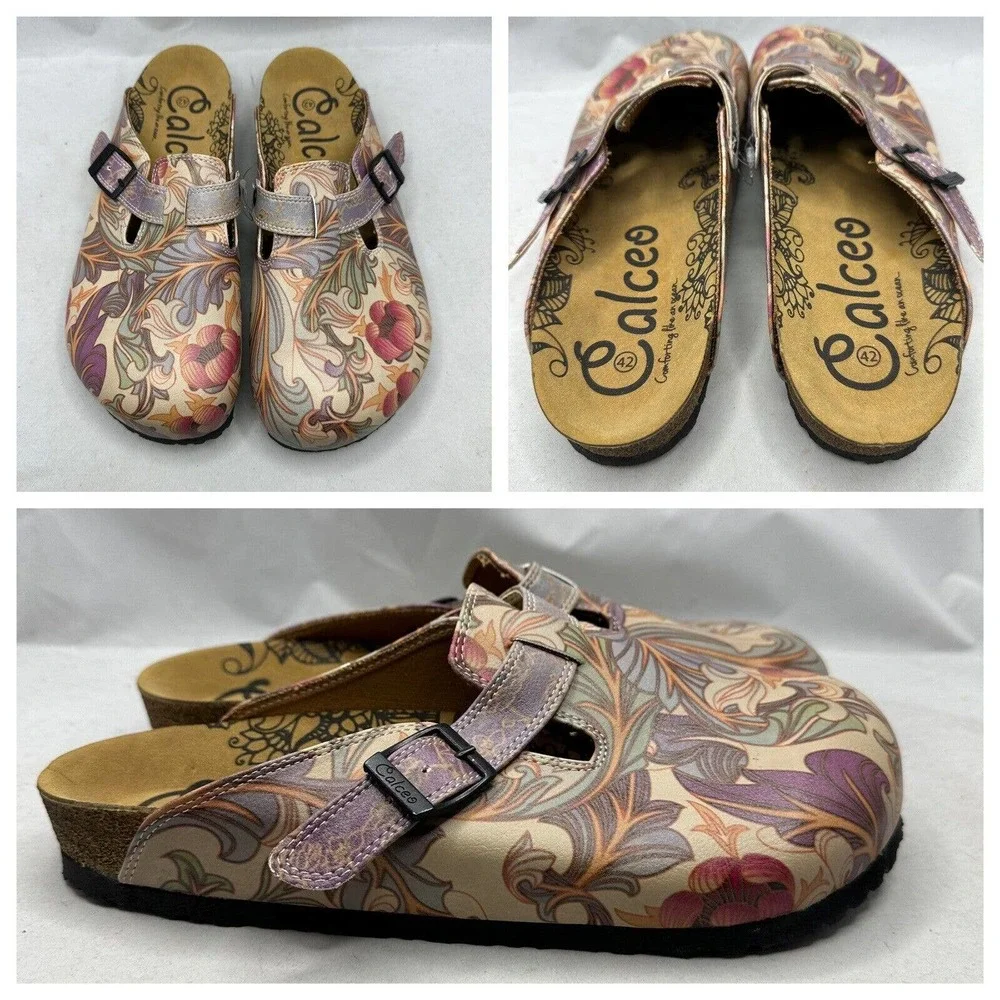 Calceo Pink Purple Orange Floral Patterned Clogs EU 42 Womens 11